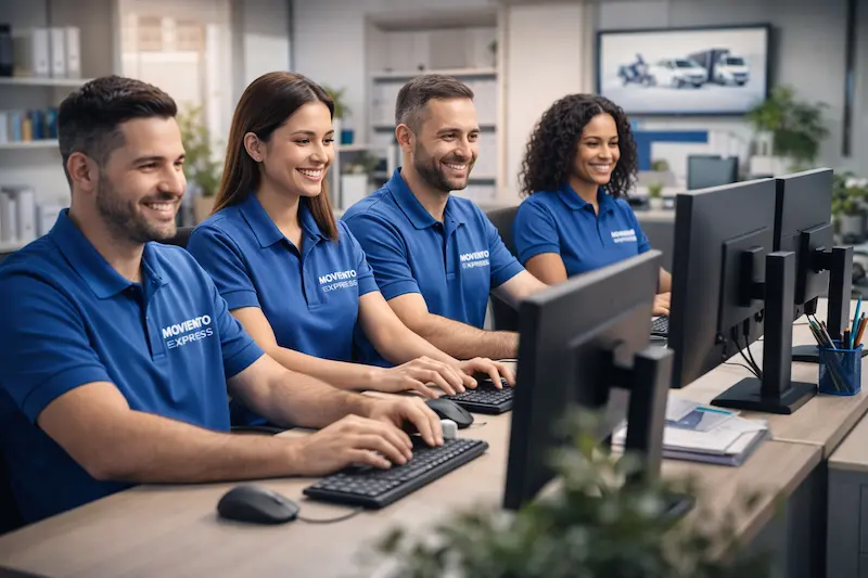Equipe da Movimento Express em atendimento comercial